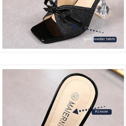 Women's Fashion High Heels Sexy Open Toe Square Toe Slip On Slides High Heels