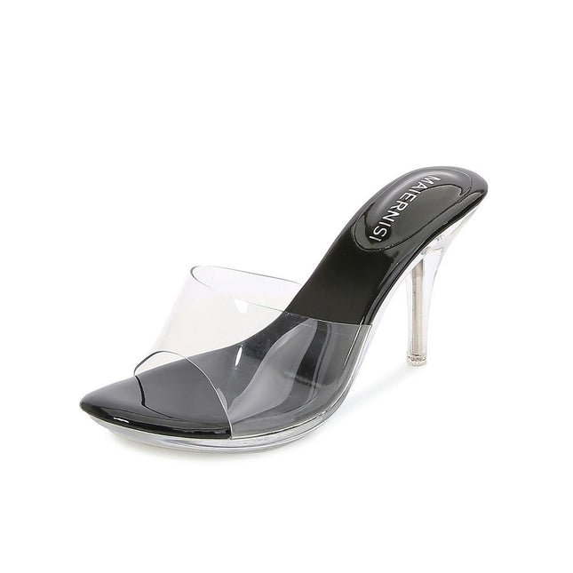 Women's High Stiletto Slip on Dress Heel Clear Heels Sandals