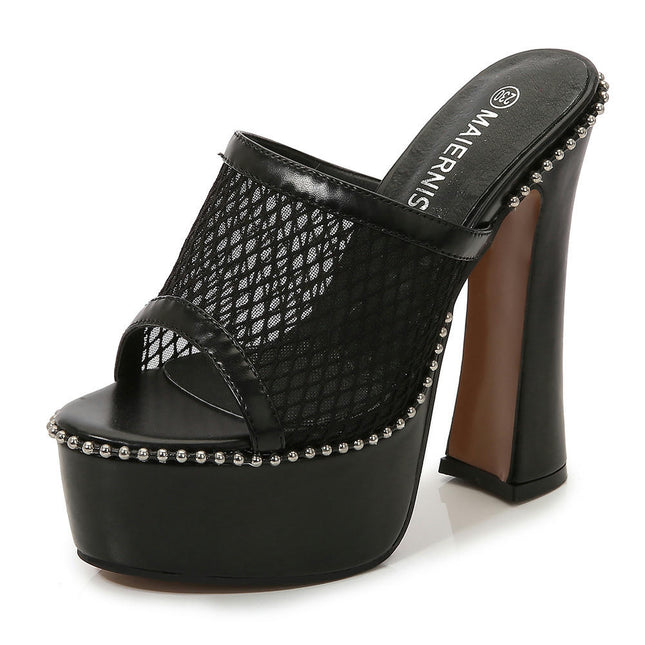 Women Open-Toe Platform Wedge Sandals Stiletto Slip On Slides Sandals