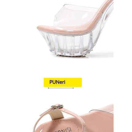 Women's Clear High Heel Transparent Open Toe Ankle-Strap Sandals