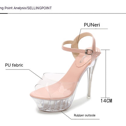 Women's Clear High Heel Transparent Open Toe Ankle-Strap Sandals