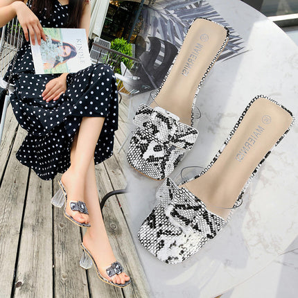 Women's Clear Heels Sandals Chunky Heels Slip on Heeled Slipper Dress Shoes