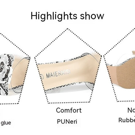 Women's Clear Heels Sandals Chunky Heels Slip on Heeled Slipper Dress Shoes