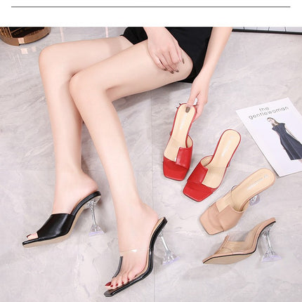 Women's Clear Heels Sandals Slip On High Heeled Dress Shoes