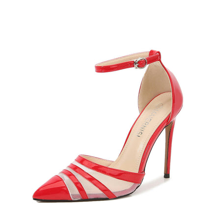 Women Stiletto High Heel Pointed Toe Ankle Strap Dress Pumps Slip-on Buckle Heels