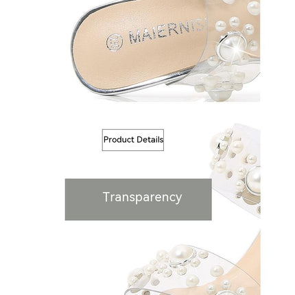 Women's Clear Heeled Sandals Square Toe Transparent Stiletto Open Toe Slip on Sandals