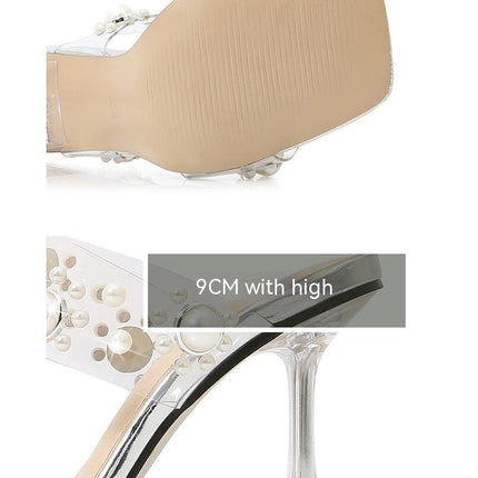 Women's Clear Heeled Sandals Square Toe Transparent Stiletto Open Toe Slip on Sandals