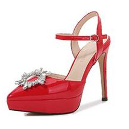 Women's Buckle Platform Ankle Strap Pointed Toe Stiletto High Heel Closed Toe Sandals