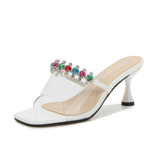 Women's Clear Heels Sandals Transparent Stiletto Heel Slip on Heeled