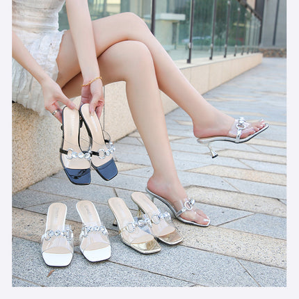 Stiletto High Heels for Women, Clear Slip On Heeled Sandals