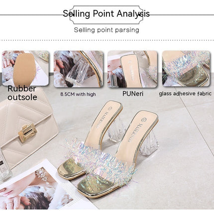 Women's Square Open Toe Heels Sandals High Block Chunky Heeled Sandal Slip on Dress Shoes