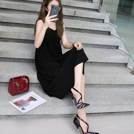 Women's Pointed Toe Stiletto Strap High Heels Ladies Ankle Buckle Sandals
