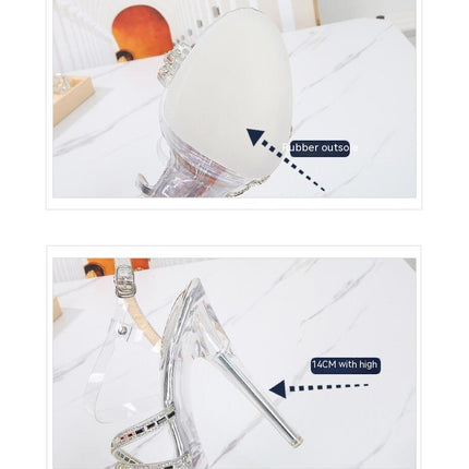Women's Clear Heels Open Toe Platform Stiletto Ankle Strap Rhinestone Sandals