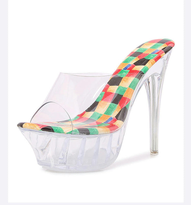 Stiletto Heels for Women Clear Platform Open Toe Slip on Heels High Heels Sandals