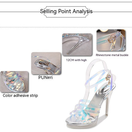 Women's Clear Heels Open Toe Ankle Strap Stiletto Heeled Sandals