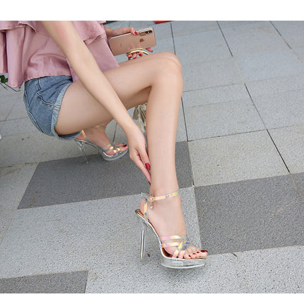 Women's Clear Heels Open Toe Ankle Strap Stiletto Heeled Sandals