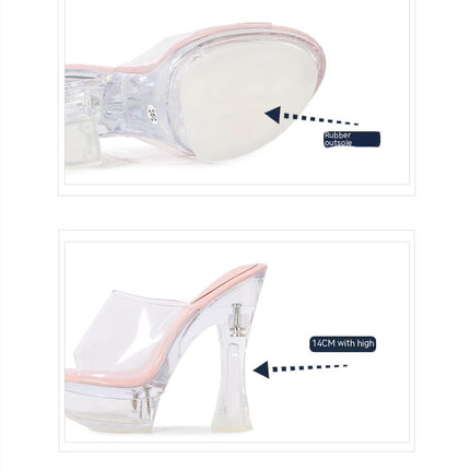 Chunky Block Platform Clear Heels for Women Open Toe Heels Sandals