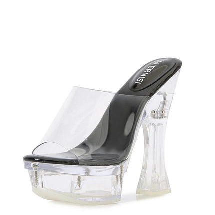 Chunky Block Platform Clear Heels for Women Open Toe Heels Sandals