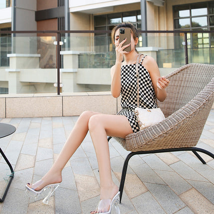 Chunky Block Platform Clear Heels for Women Open Toe Heels Sandals