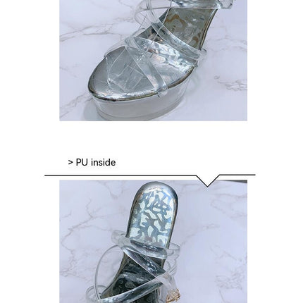 Women's Clear Open Toe Ankle Strap High Chunky Heel Sandals