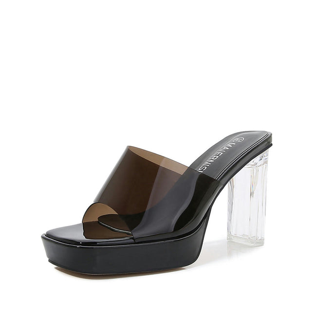 Chunky Heels for Women Clear Platform Open Toe Slip on High Heel Sandals
