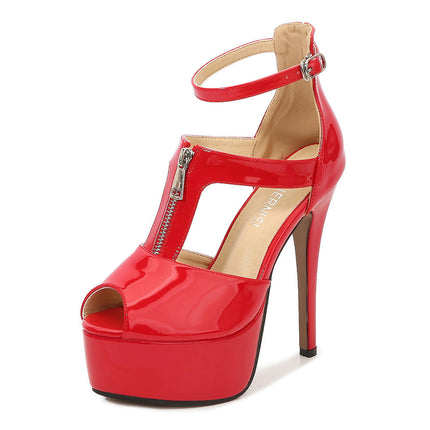 Women's Leather Peep Toe High Heel Platform Pumps Heels