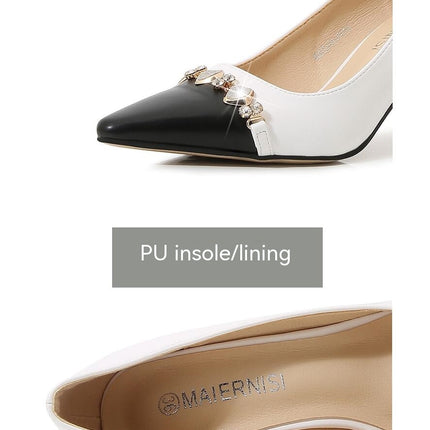 Women's High Chunky Block Closed Toe Heels Slip On Pointed Toe Pumps Shoes