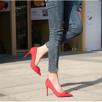 Women's Stiletto Heel Slip on High Heels Pumps Pointed Toe Suede Dress Shoes