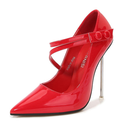Women's Pointed Closed Toe Heels Pumps Stiletto High Heels Cross Strap Dress Shoes