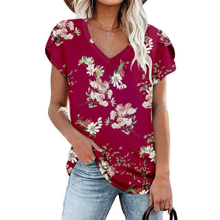Short Sleeve Tops for Women V Neck T Shirts Loose Shirts Model A