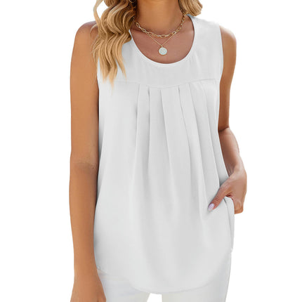 Women's Summer Tank Tops Sleeveless Chiffon Blouse Loose Round Neck Casual Shirts