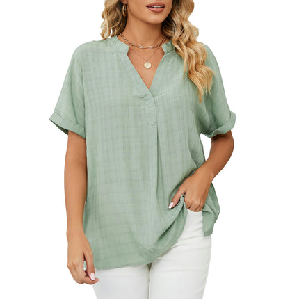 Women's Casual Summer Shirts Notch V Neck Blouses Short Sleeve Tops Tunics
