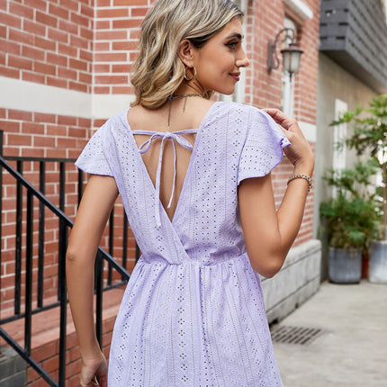 Women's Summer Tops Crewneck Eyelet Ruffle Sleeve Blouses Casual Babydoll Shirts