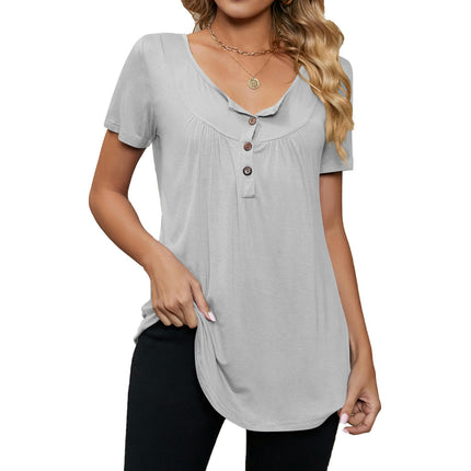 Women's V-Neck Button-Down T-Shirts Short Sleeve Tops Loose Summer Shirt