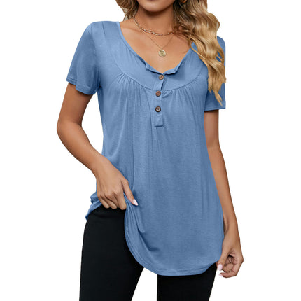 Women's V-Neck Button-Down T-Shirts Short Sleeve Tops Loose Summer Shirt