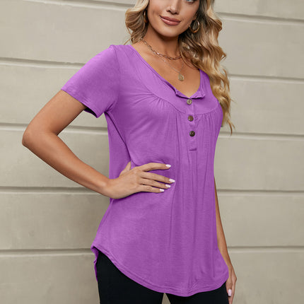 Women's V-Neck Button-Down T-Shirts Short Sleeve Tops Loose Summer Shirt