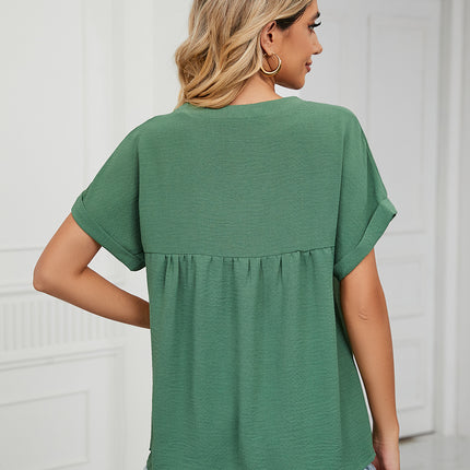 Women's V-Neck Chiffon T-Shirts Short Sleeve Tops Loose Summer Shirt