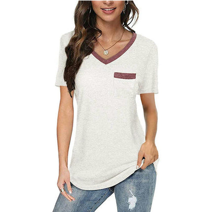Women's V Neck Tunic Top Short Sleeve Casual Blouses