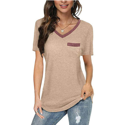 Women's V Neck Tunic Top Short Sleeve Casual Blouses