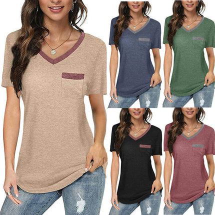 Women's V Neck Tunic Top Short Sleeve Casual Blouses