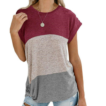 Women's Short Sleeve Round Neck T Shirt Twist Knot Tops Casual Loose Top