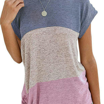 Women's Short Sleeve Round Neck T Shirt Twist Knot Tops Casual Loose Top