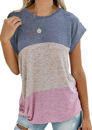 Women's Short Sleeve Round Neck T Shirt Twist Knot Tops Casual Loose Top