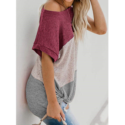 Women's Short Sleeve Round Neck T Shirt Twist Knot Tops Casual Loose Top