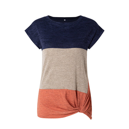 Women's Short Sleeve Round Neck T Shirt Twist Knot Tops Casual Loose Top