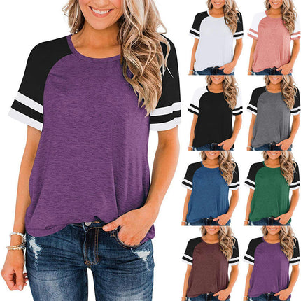Women's Short Sleeve Round Neck T Shirt Tops Casual Loose Top