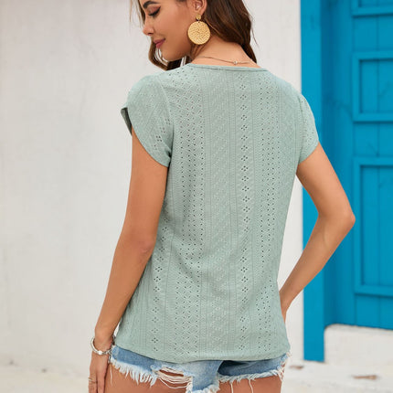Women's T-Shirt V Neck Summer Petal Short Sleeve Casual Tops