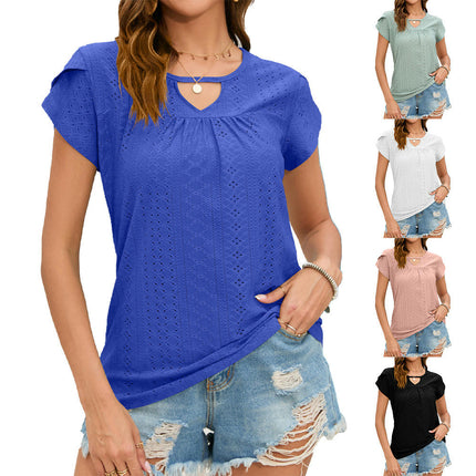 Women's T-Shirt V Neck Summer Petal Short Sleeve Casual Tops