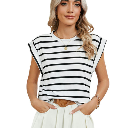 Women's Cap Sleeve Tank Top Crew Neck T Shirts Loose Fit Summer Casual Tee Tops Model D