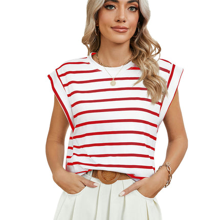 Women's Cap Sleeve Tank Top Crew Neck T Shirts Loose Fit Summer Casual Tee Tops Model D